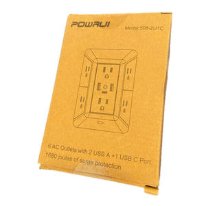 POWRUI 6-Outlet Extender with 2 USB Charging Ports (2.4A Total) and Night light
